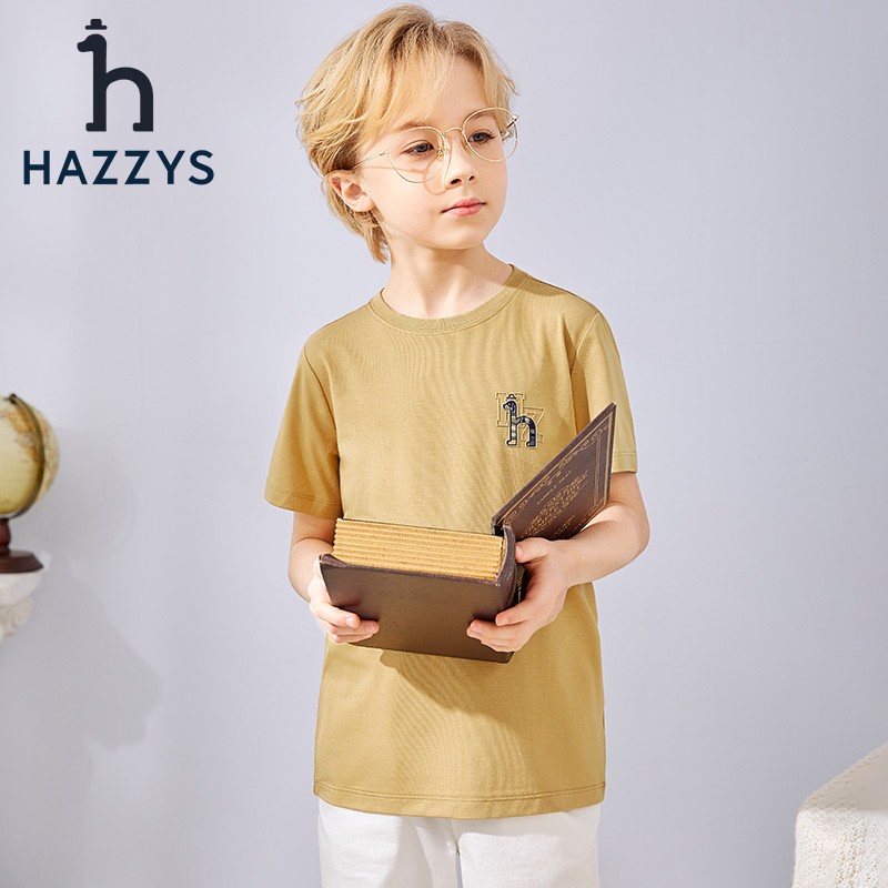 PLUS会员：HAZZYS 哈吉斯 儿童简约时尚T恤 浅卡其 155 117.31元包邮 （双重优惠