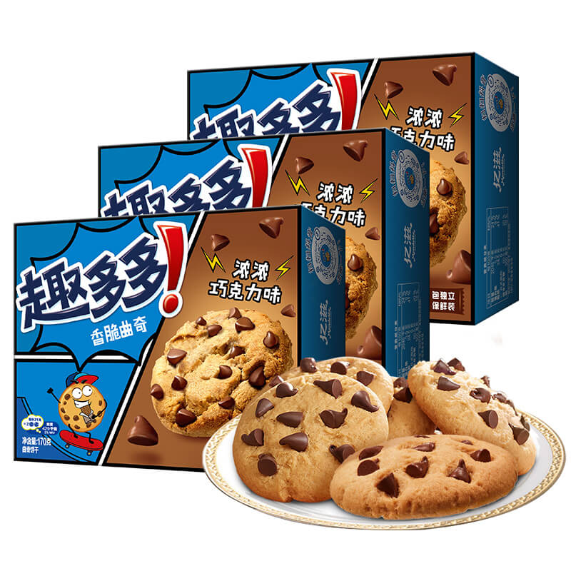 88VIP：趣多多 曲奇巧克力味饼干170g*3盒 曲奇饼干散装24袋 13.19元淘金币到手1