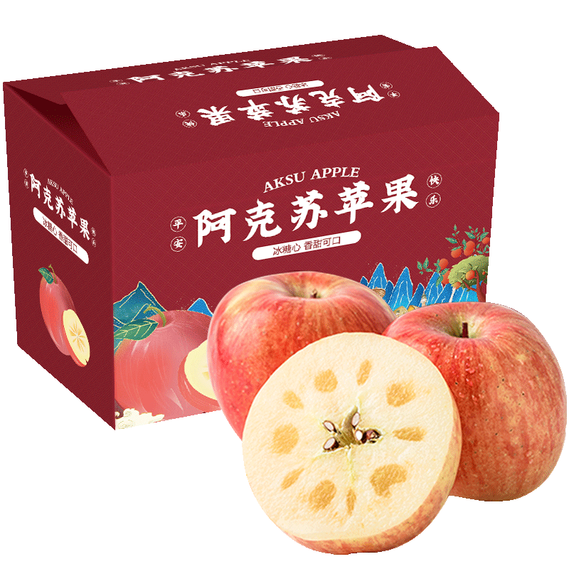 PLUS会员：京鲜生 新疆阿克苏冰糖心苹果 4.5kg礼盒装果径80-85mm 53.8元包邮
