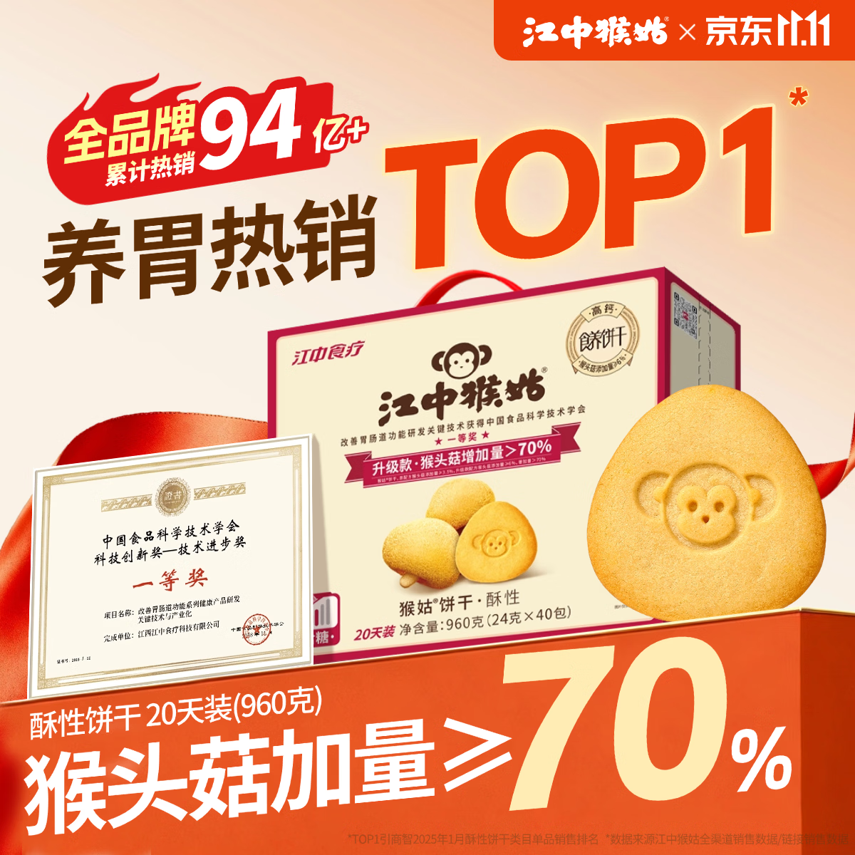 江中猴姑 养胃猴头菇酥性饼干 960g 64.05元 - 线报酷