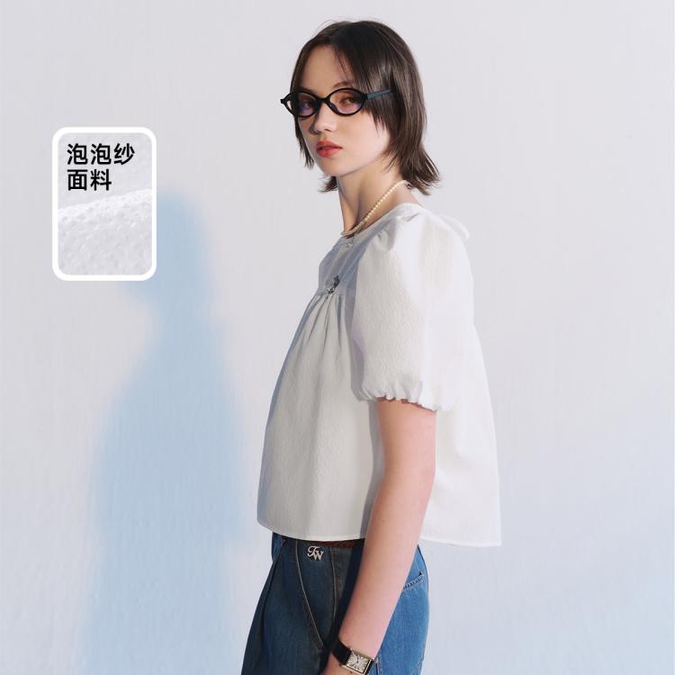 TEENIE WEENIE 小熊夏季款泡泡纱短袖娃娃衫少女装感宽松衬衫 56元