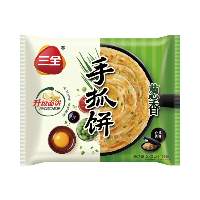 plus会员：三全中式早餐 葱油千丝手抓饼320g *10件 48.3元（合4.83元/件）包邮