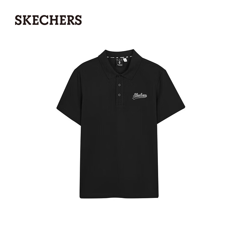 SKECHERS 斯凯奇 夏季新款男士常规针织POLO衫简约L224M072 碳黑/0018 2XL 97.66元（