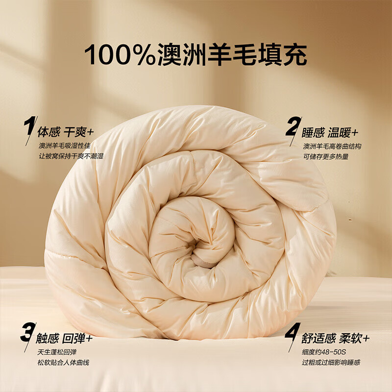 BLISS 百丽丝 水星家纺出品被芯100%澳洲羊毛a类抗菌防螨冬厚被 150cm×210cm 139