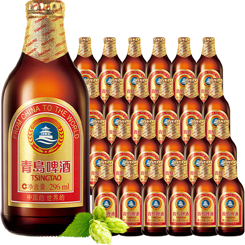 青岛啤酒 TSINGTAO 金质小棕金 低温酿造 296ml*24瓶 92.14元（需领券）