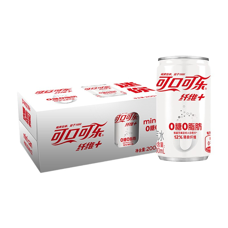Coca-Cola 可口可乐 纤维+无糖零热量 汽水 碳酸饮料 200ml*12罐 整箱装 29.9元