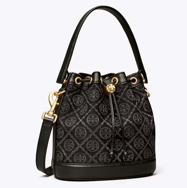 Tory Burch 汤丽柏琦 T MONOGRAM 黑色老花中号水桶包 $468（约3391元）