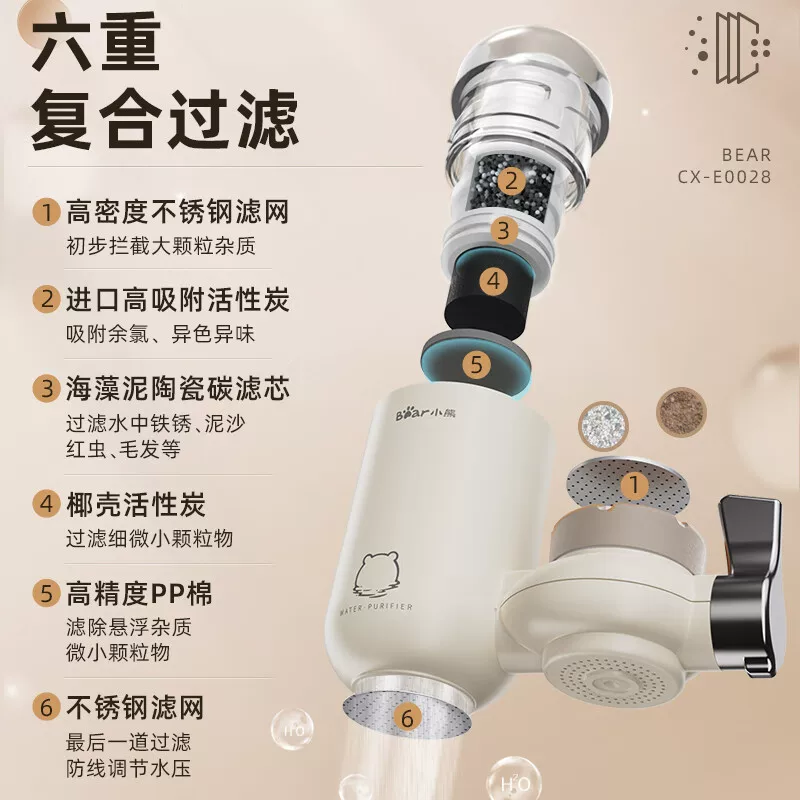 小熊 六重高效净水 净水器+前置过滤器+滤水器 41.8元 - 线报酷