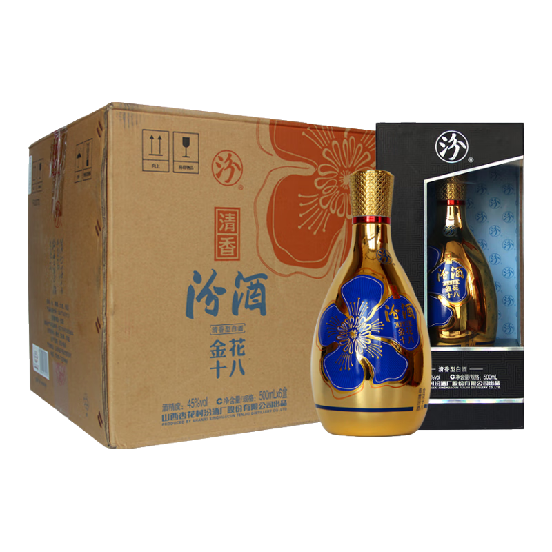 汾酒 金花18 清香型 白酒 45度 500ml*6瓶 整箱装 1352.41元（需凑单）