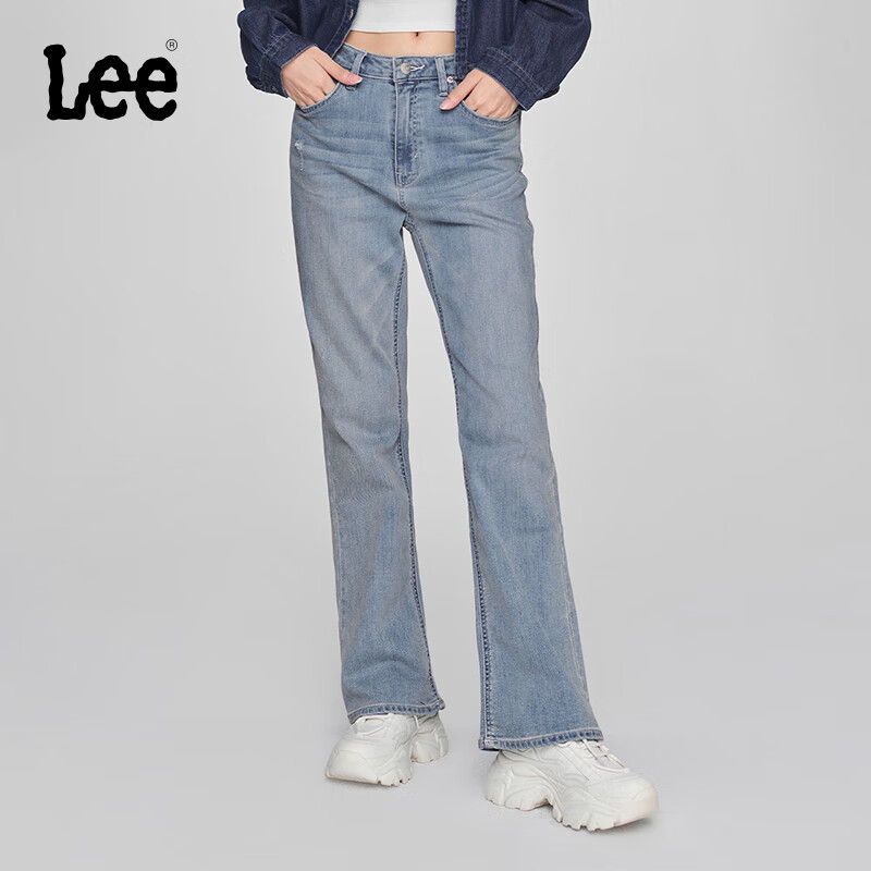 Lee24早秋427高腰喇叭中浅蓝女牛仔裤潮LWB100427100 中浅蓝色 28 799元（需买2件