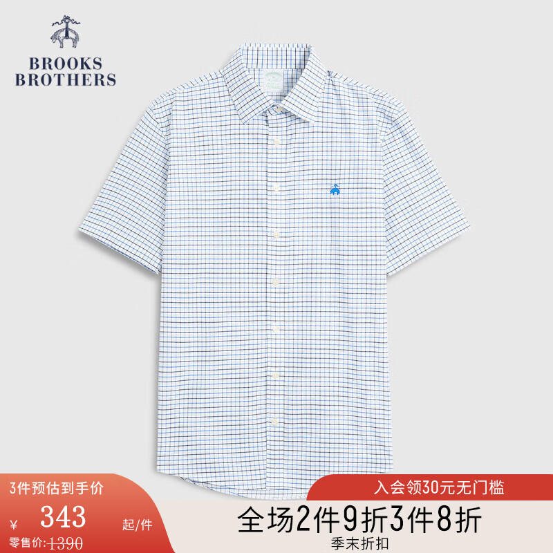 Brooks Brothers BrooksBrothers）男士修身版牛津纺短袖免烫休闲衬衫 4004-蓝色 S 309.