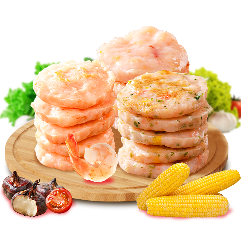 PLUS会员：玖嘉久黑虎虾饼450g(150g*3袋)18个原味/鱼籽/果蔬3种口味 48.9元