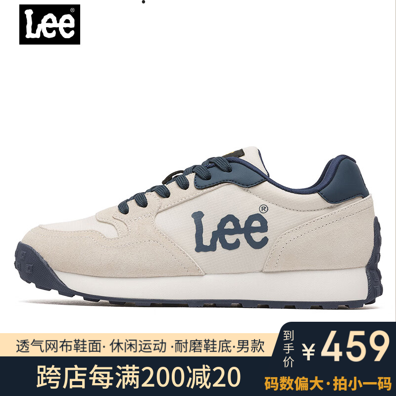 Lee 李 休闲鞋男复古运动跑步鞋网面透气轻便耐磨潮流鞋子 米色 38 509元