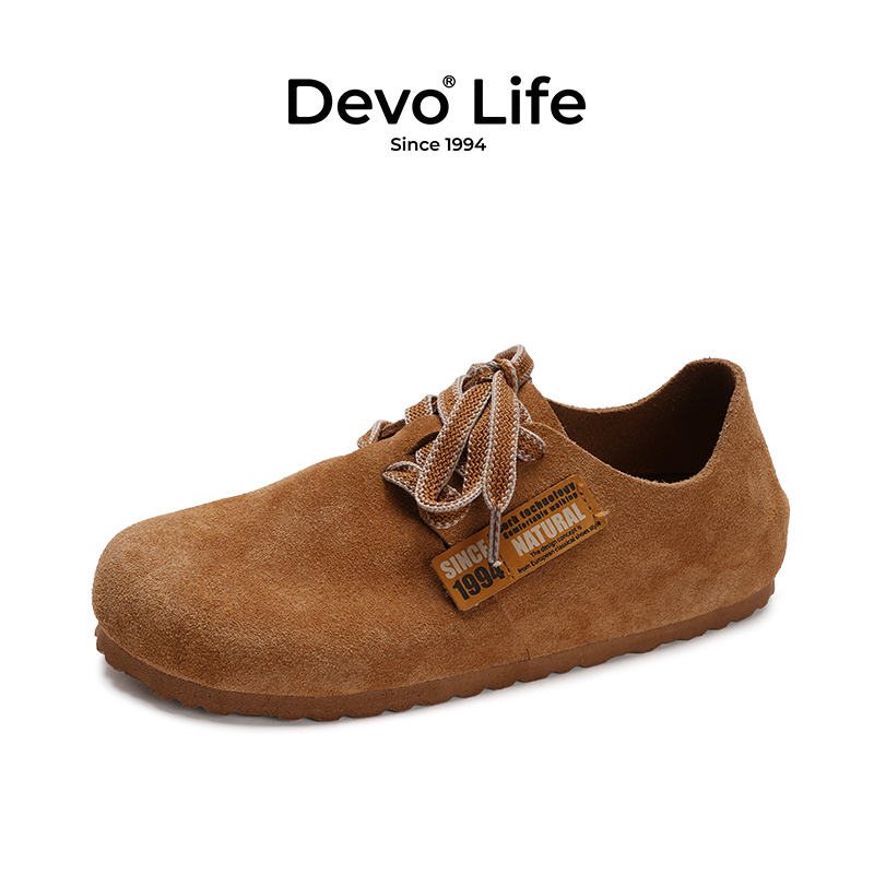 Devo 的沃 软木鞋全包时尚休闲系带平底2023年秋冬季新款女鞋22006 349元（需用