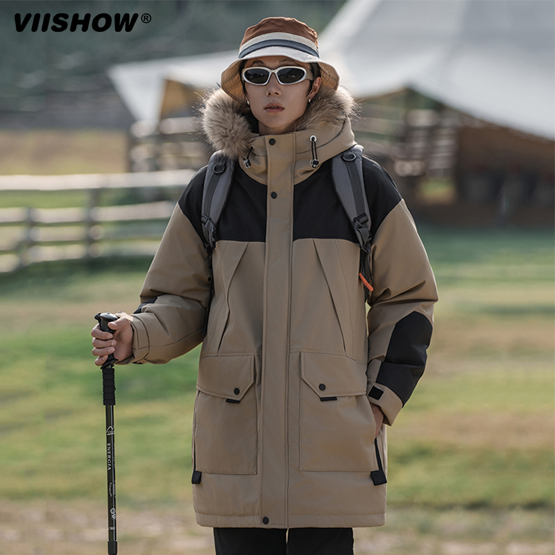 ViiSHOW 工装冲锋羽绒服男款冬季加厚保暖滑雪服中长款连帽外套男 439元（需