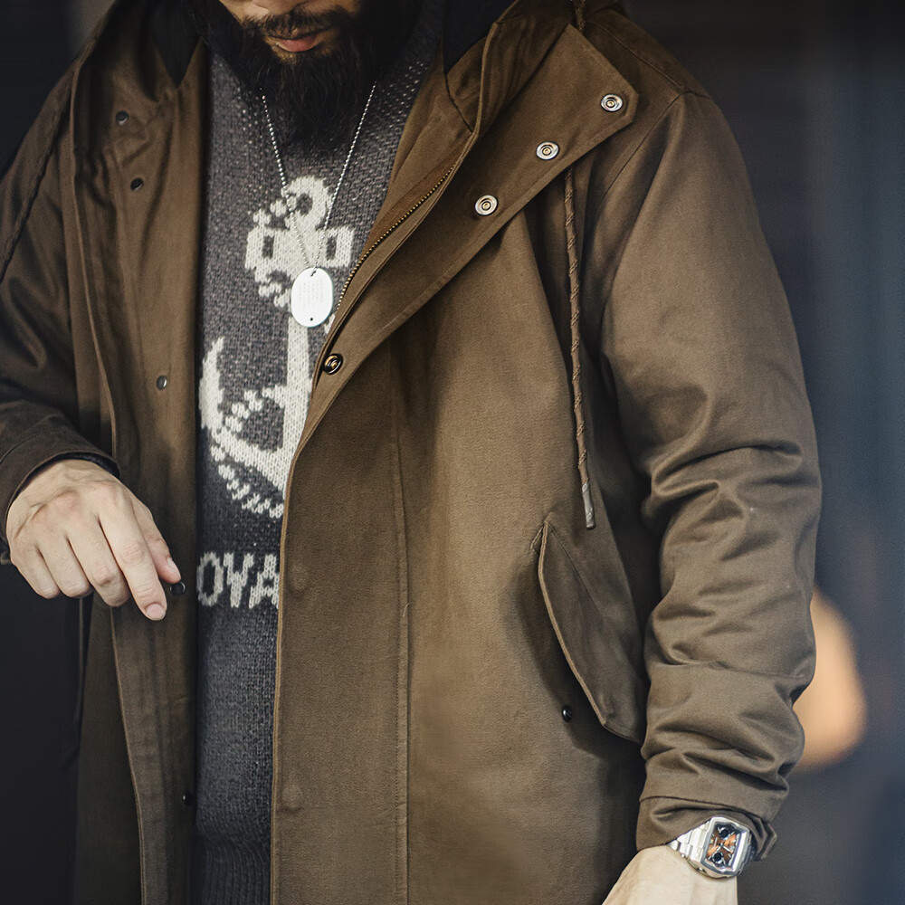 马登 工装 美式复古磨毛连帽风衣男春全棉防风外套 296.9元（需用券）