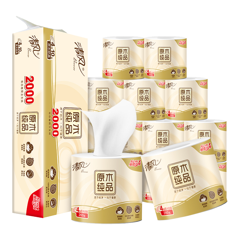 清风 卷纸 2000g卷筒纸厕所卫生擦手纸 14元 - 清风线报