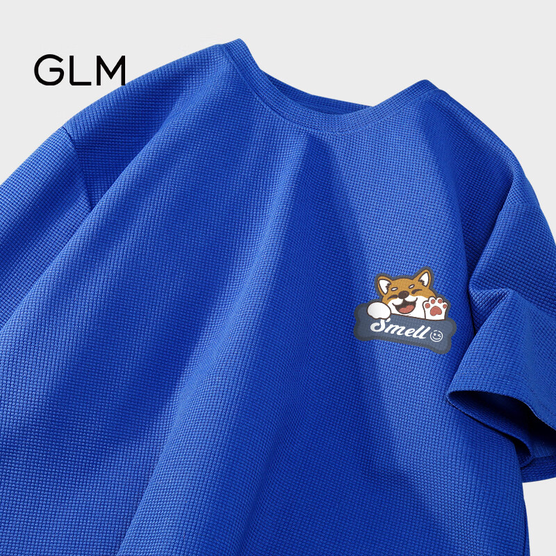 GLM 短袖T恤男重磅华夫格宽松潮牌夏季简约质感男士落肩袖体恤ins 华夫格-蓝