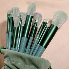整套装化妆刷13支化妆刷超柔软高光遮瑕眼影套装美妆工具布袋 抹茶绿+布袋