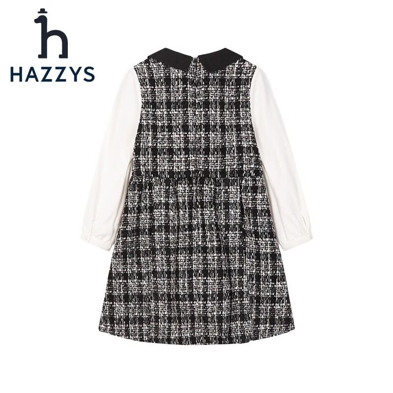 HAZZYS 哈吉斯 品牌童装女童连衣裙冬新款干练翻领小香风长袖裙 格 130 499元