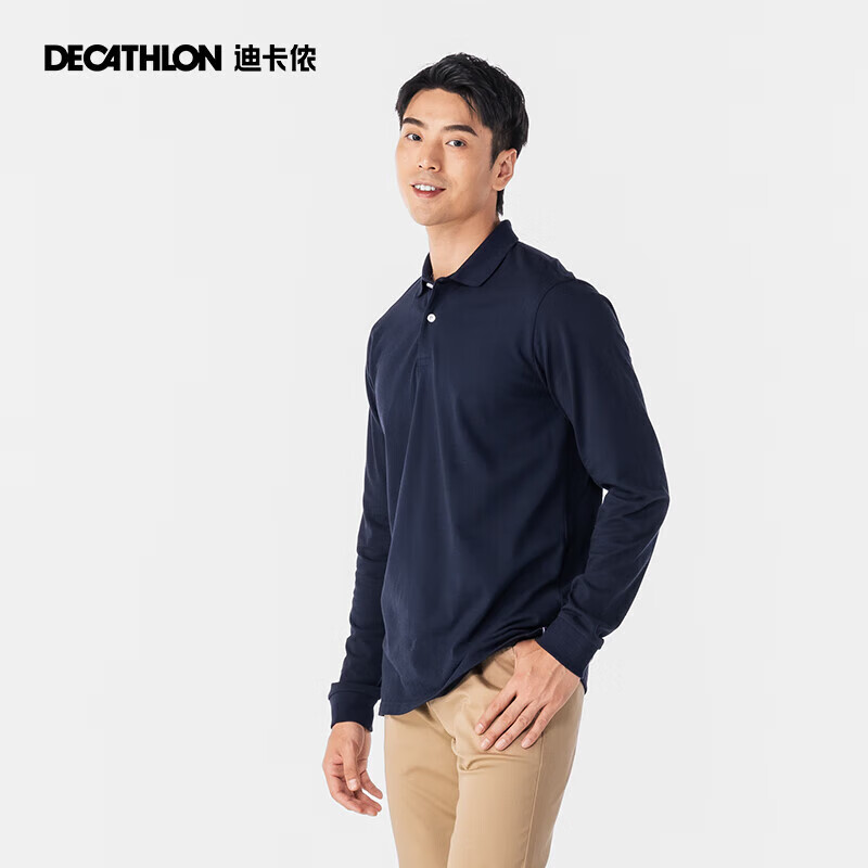 DECATHLON 迪卡侬 polo长袖polo衫男T恤男士翻领宽松保罗大码男装秋INESIS藏青色18