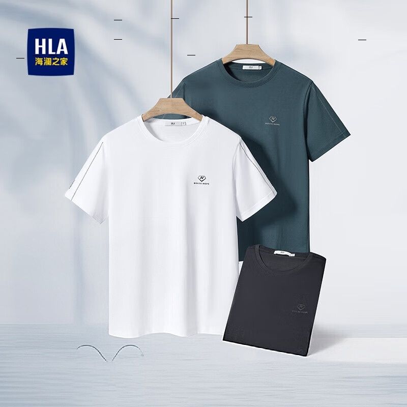 plus會員：HLA海瀾之家 刺繡涼感高棉T恤 *4件、需湊單 115.04元（合28.76元/件）
