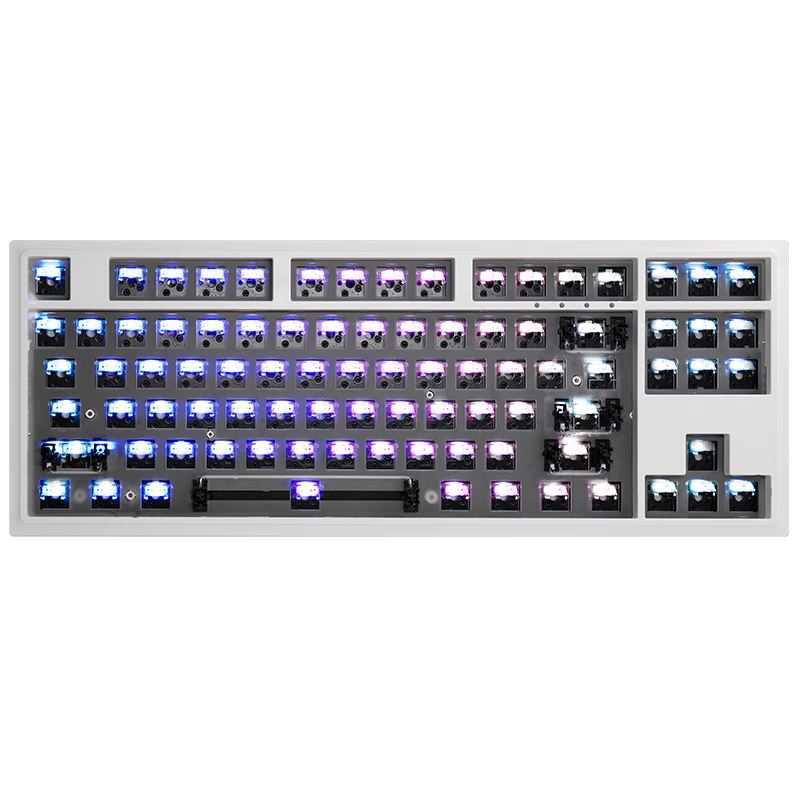 PLUS会员：GEANXIS 鲸系 GK50 87键 客制化三模机械键盘 月岩白 RGB 无轴无键帽 97.