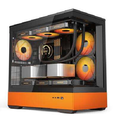 PLUS会员：aigo 爱国者 星璨 岚 黑橙色 游戏电脑台式主机箱 支持360水冷 水族