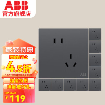 ABB 盈致系列 灰色 斜五孔插座10只装 ￥6.8