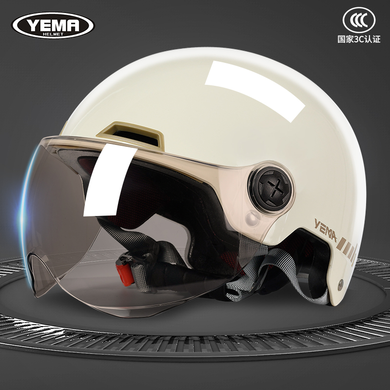 YEMA 野马 3C认证头盔电动摩托车男女四季通用半盔夏季防晒防紫外线头盔 101元（需用券）