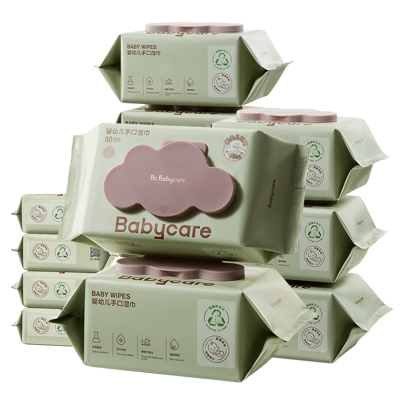 babycare 婴儿手口湿巾新生儿加厚擦脸6480紫盖湿纸巾80抽*9包+20抽*6包 109.05元