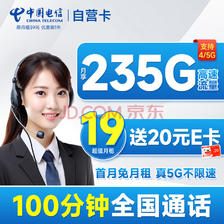 中国电信 自营卡 首年19月租（畅享5G+235G全国流量+100分钟通话+首月免月租）