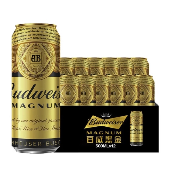 值选、今日必买：Budweiser 百威 黑金啤酒 超高端 高浓度烈性 啤酒整箱 500mL 1