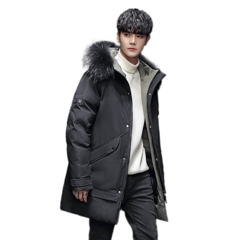 雅鹿 加厚大毛领连帽羽绒服 黑色 XL (180) 149元（需领券）