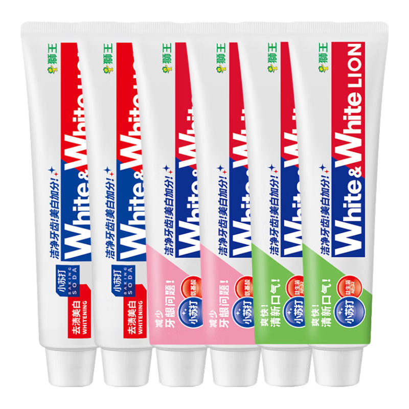 狮王 小苏打国产牙膏 狮王牙膏 含氟牙膏 (葡萄柚+青柠+白桃) 120g*6支赠40g*3