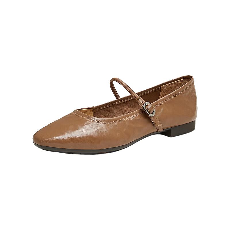 Bata 羊皮书玛丽珍2025春季复古优雅百搭淑女浅口单鞋女7091AAQ5 棕色-尖头 37 42
