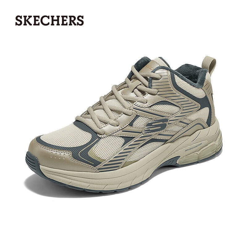 斯凯奇（Skechers）男鞋2025秋冬新款高帮老爹鞋时尚加绒休闲鞋8790356 自然色/N