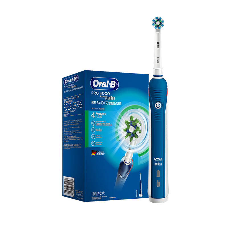 Oral-B 欧乐-B 欧乐B成人电动牙刷P4000 天穹蓝 365.96元包邮、合231.77元