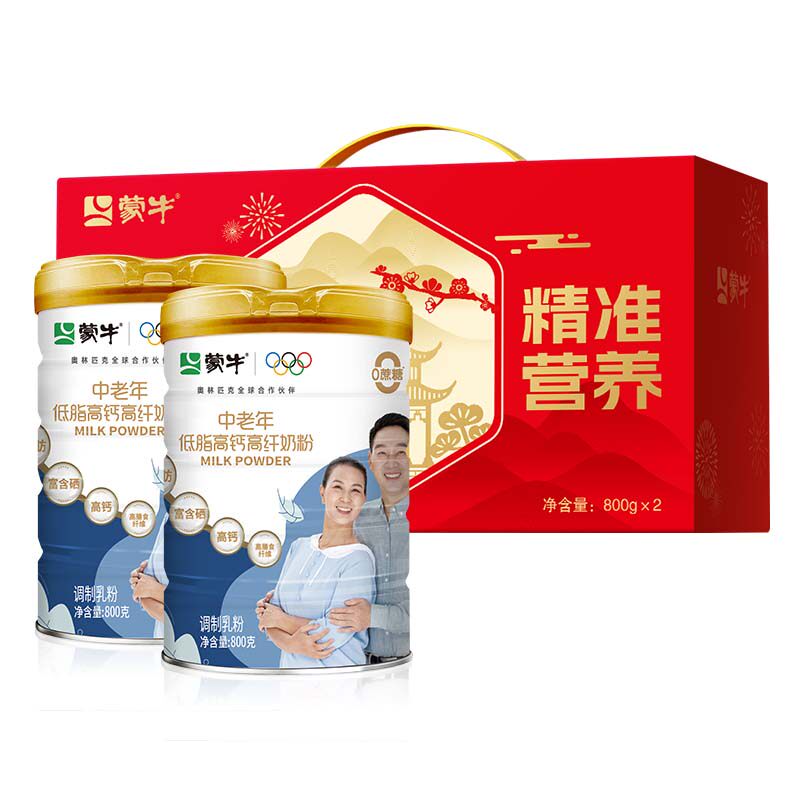 移动端、88VIP：蒙牛 中老年低脂高钙高纤奶粉800g*2营养老年人牛奶粉冲饮食