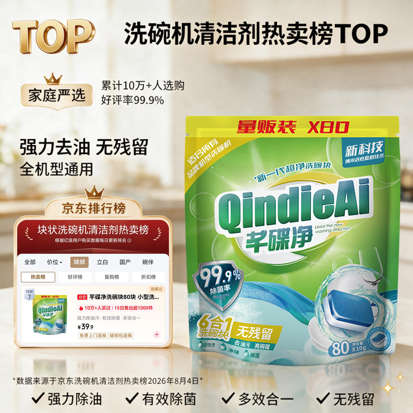 芊碟净 洗碗机清洁剂/洗碗块 80颗 19.61元 - 清风线报