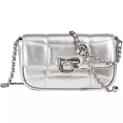88VIP、需凑单：妙迪 银色牛皮链条包 女士通勤小方包 单肩斜挎 春夏新款 138