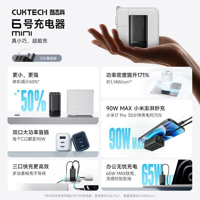 酷态科 6号 Mini 90W氮化镓充电器 56.3元 - 线报酷