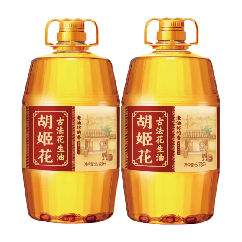 移动端、京东百亿补贴：胡姬花 食用油老油坊的香花生油 5.78L*2 271.8元（需