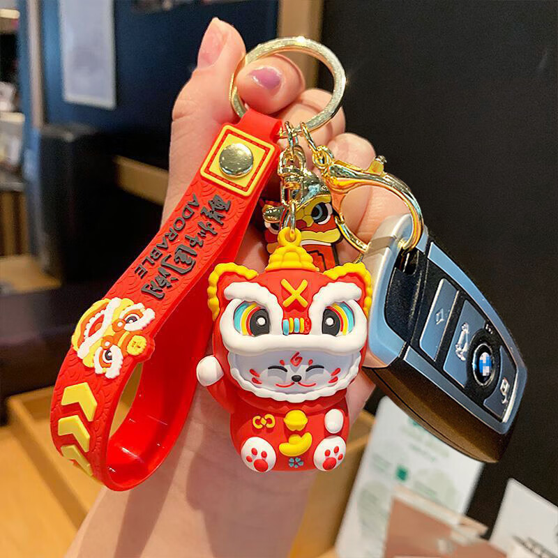 铜小童汽车钥匙扣可爱猫咪男女卡通汽车钥匙链新年礼物包包钥匙圈挂件 红
