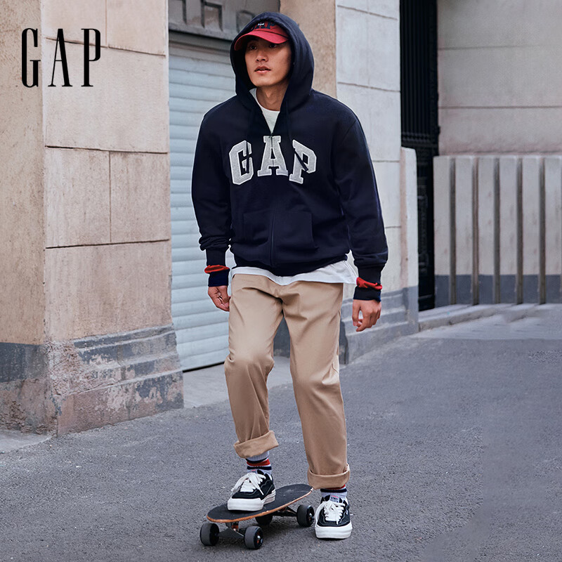 Gap 特价清仓！男女装2025春季字母logo拉链连帽卫衣多色外套868454美版 海军蓝