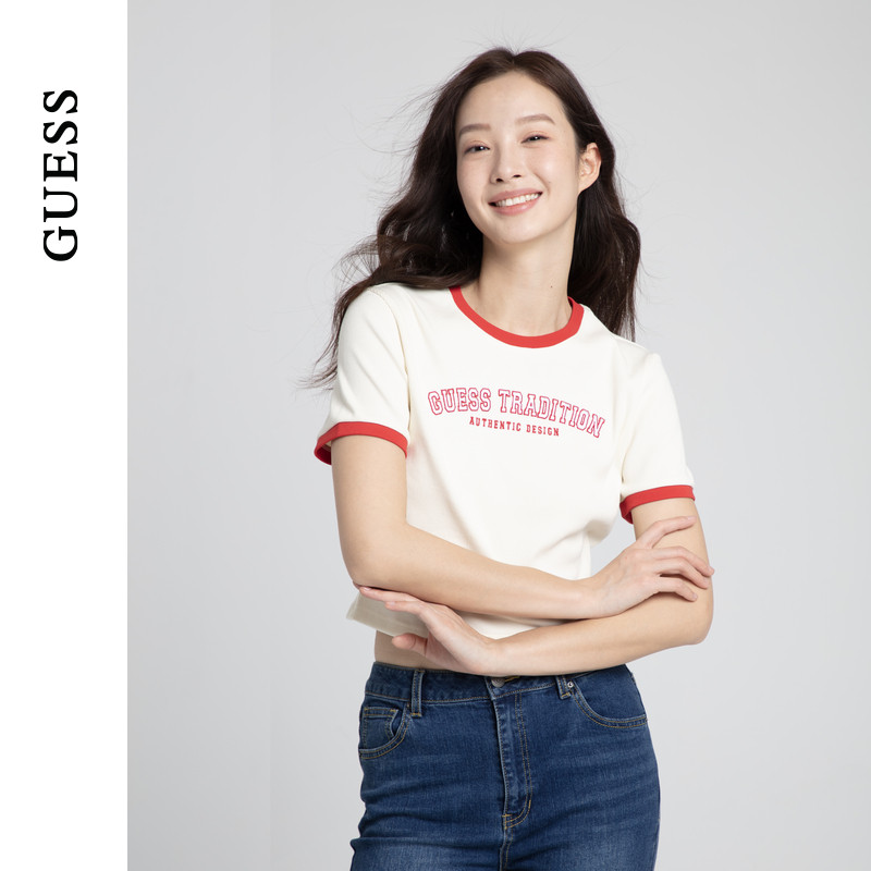 GUESS 女士多巴胺撞色甜美休闲圆领T恤 W4PP96K2Q40 67.1元