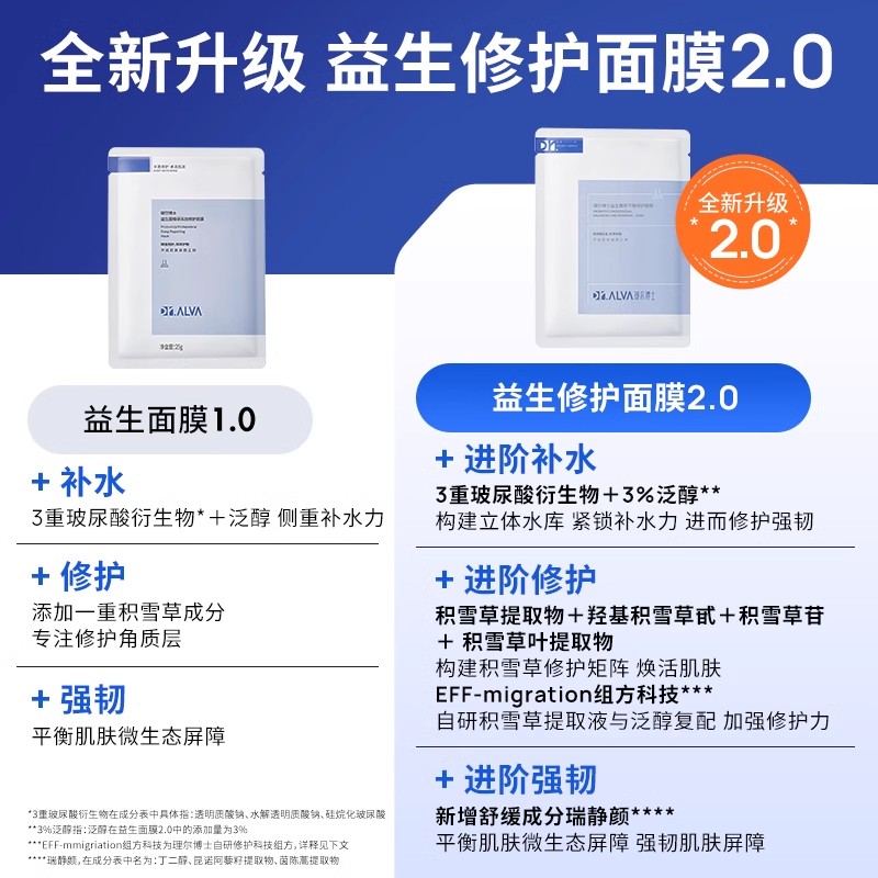 Dr.Alva 瑷尔博士 益生面膜2.0保湿维稳修护泛红 158元（需买2件，共316元）