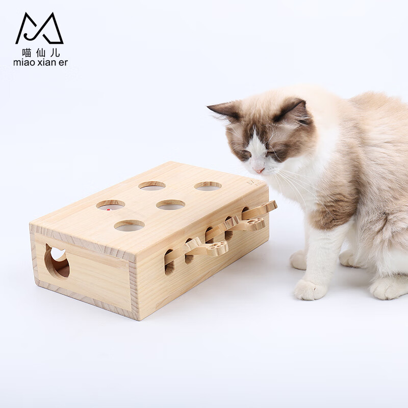 喵仙儿 打地鼠猫玩具 猫用品 实木五孔打地鼠(毛鼠)33.5*26CM 62.9元