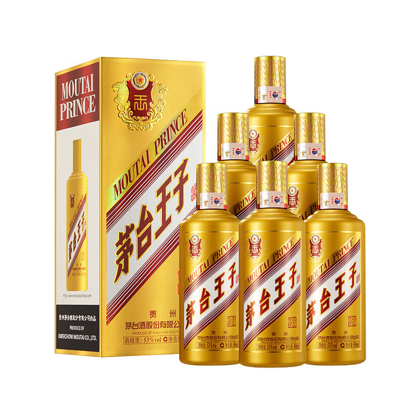 PLUS会员:茅台 MOUTAI 王子酒 53度白酒整箱 53度 500mL 6瓶 金王子 酱香型高度白酒整箱装 970.92元