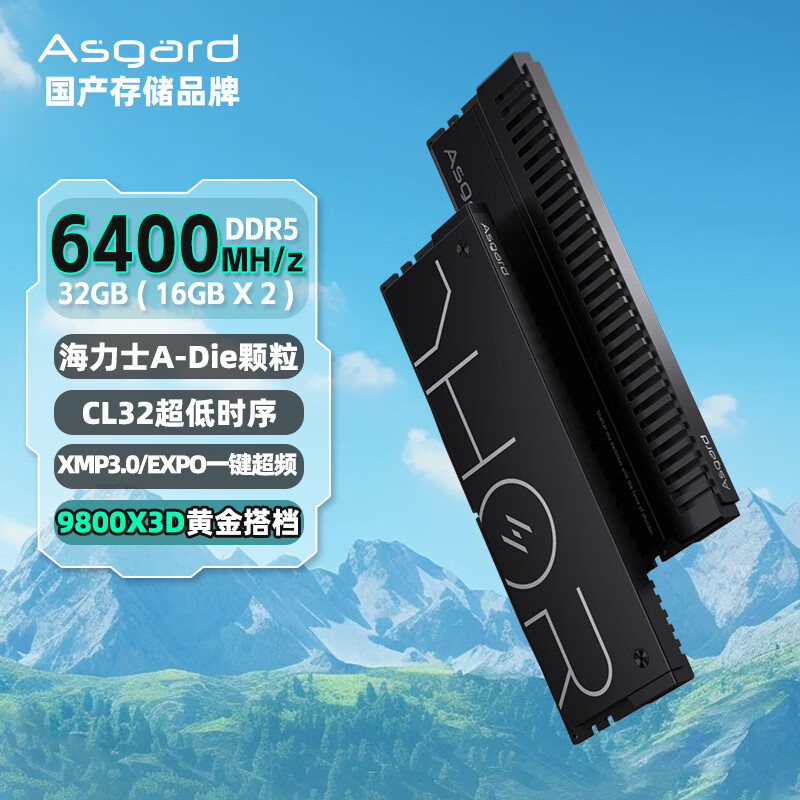 Asgard 阿斯加特 64GB(32Gx2)套 DDR5 6400 台式机内存条 雷神索尔马甲条 极夜黑 C32 